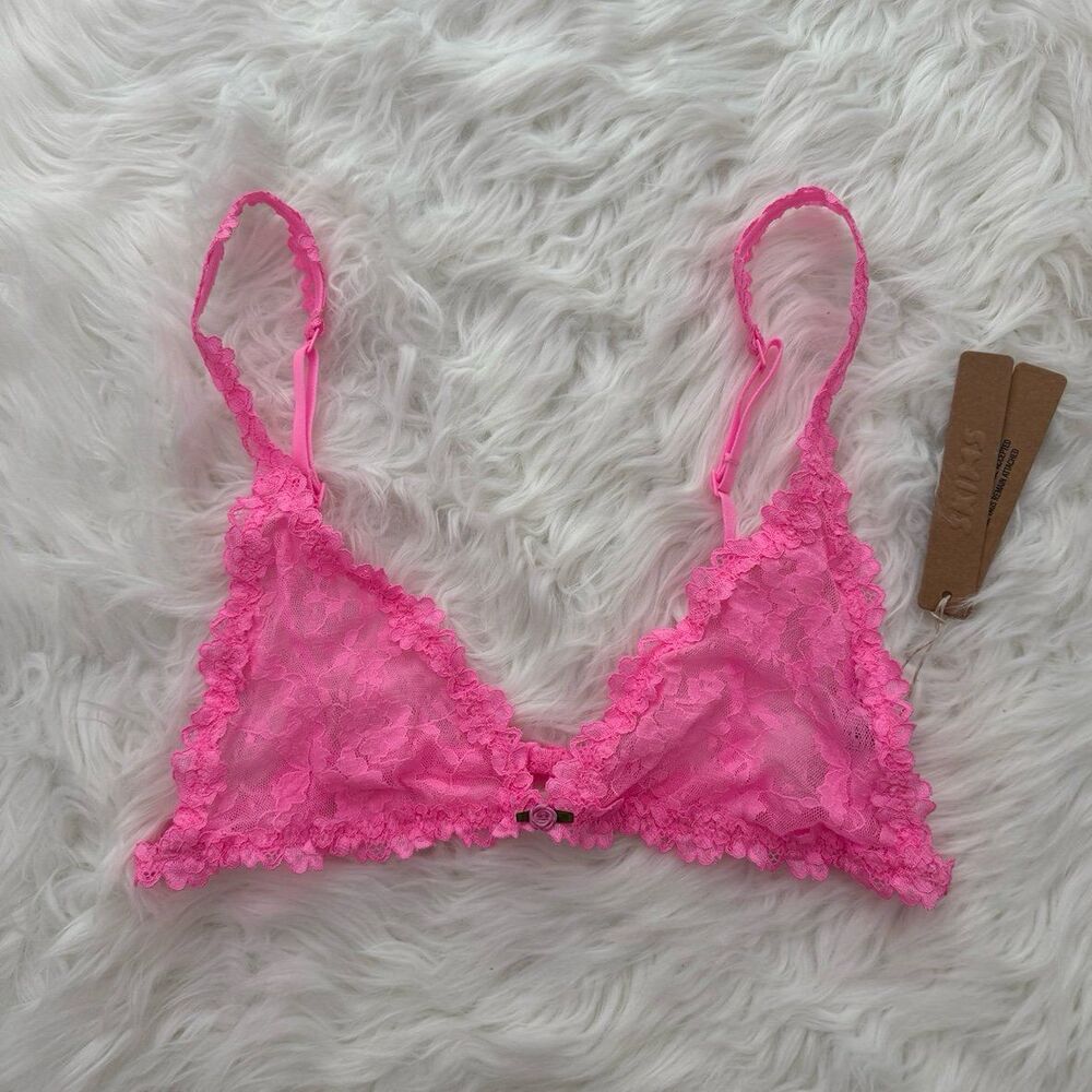 Skims Stretch Lace Triangle Bralette Sugar Pink Size Medium